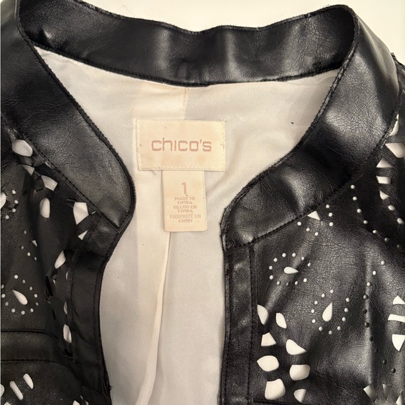 Chicos Perforated Faux Leather Jacket. Size 1 - Picture 3 of 9